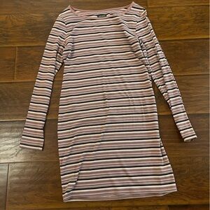 Maternity Pink and Black Striped Long Sleeve Dress